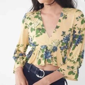 Urban Outfitters Yellow Floral Top M